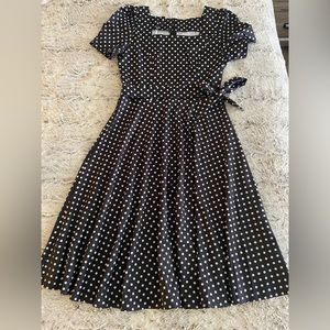 50s style black polka dot dress for women size medium.
